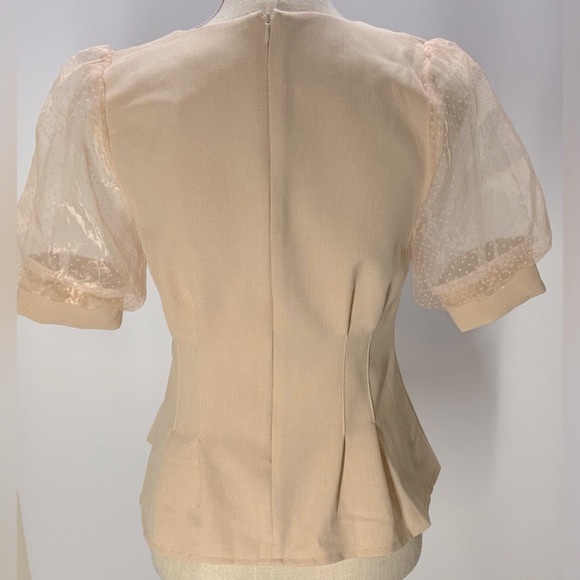 Oppane Peplum Top with Flocked Organza Puff Sleeves - Picture 4 of 12